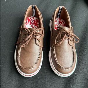 Nautica Brown Leather Boat Shoes with Red Accents